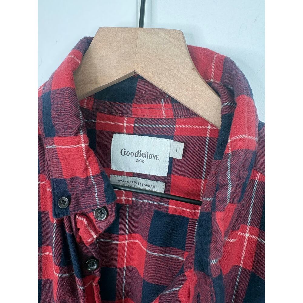 ❣️5/$25 Goodfellow Red Plaid Button Up Shirt Large Flannel Standard Fit - Picture 7 of 7